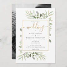 Elegant Gold Script Greenerity Blätter Foto Weddin