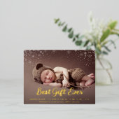 elegant gold script holiday birth announcement folien feiertagspostkarte (Stehend vorne)