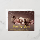elegant gold script holiday birth announcement folien feiertagspostkarte (Vorderseite/Rückseite)