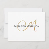 Elegant Gold Script Initial Black Name Monogram Mitteilungskarte (Vorderseite)