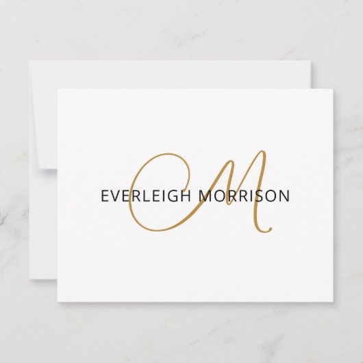 Elegant Gold Script Initial Black Name Monogram Mitteilungskarte (Vorderseite)