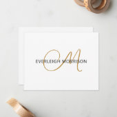 Elegant Gold Script Initial Black Name Monogram Mitteilungskarte (Vorderseite/Rückseite Beispiel)