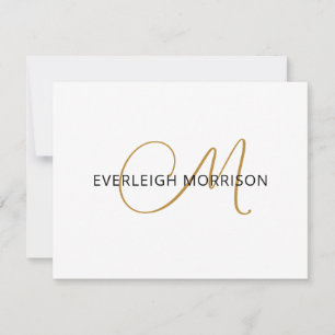 Elegant Gold Script Initial Black Name Monogram Mitteilungskarte
