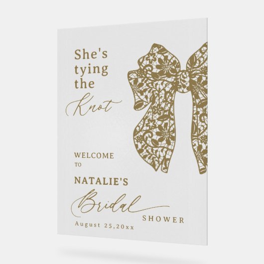 Elegant Gold Script Lace Bow Sie bindet den Knoten Acrylschild (Winkel)