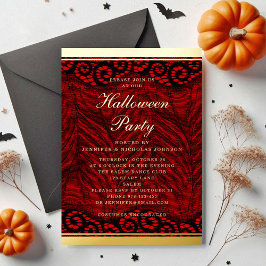 Elegant Gold Script Lace Halloween Folieneinladung