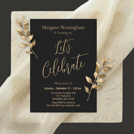Elegant Gold Script Let's Celebrate 70th Birthday Einladung