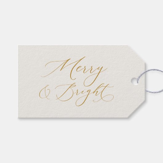 Elegant Gold Script “Merry & Bright” Christmas Geschenkanhänger (Vorderseite (Horizontal))