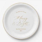 Elegant Gold Script “Merry & Bright” Christmas Pappteller (Vorderseite)