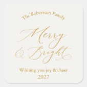 Elegant Gold Script “Merry & Bright” Christmas Quadratischer Aufkleber (Vorderseite)
