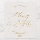 Elegant Gold Script “Merry & Bright” Christmas Weinetikett (Einzelnes Label)