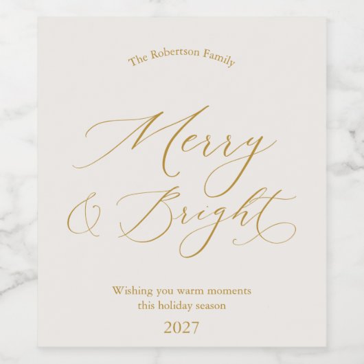 Elegant Gold Script “Merry & Bright” Christmas Weinetikett (Einzelnes Label)