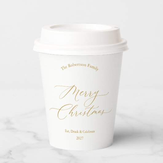Elegant Gold Script “Merry Christmas” Pappbecher (Vorderseite)