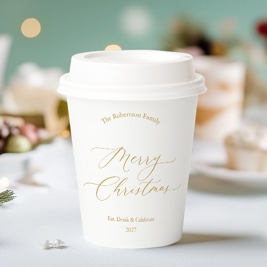 Elegant Gold Script “Merry Christmas” Pappbecher