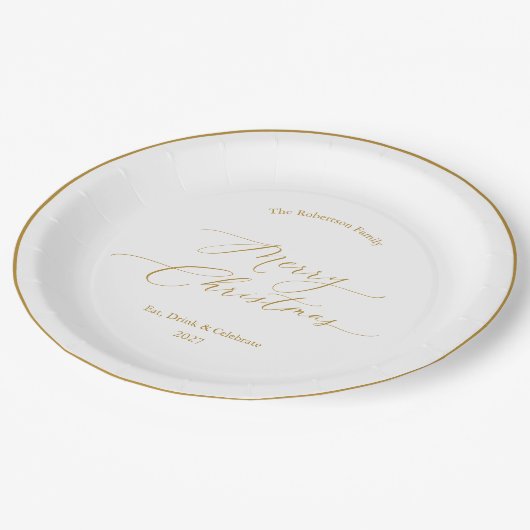 Elegant Gold Script “Merry Christmas” Pappteller (Schrägansicht)