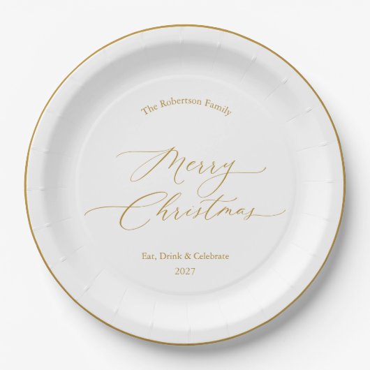 Elegant Gold Script “Merry Christmas” Pappteller (Vorderseite)