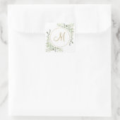 Elegant Gold Script Monogram Greenery Quadratischer Aufkleber (Tasche)