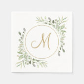 Elegant Gold Script Monogram Greenery Serviette (Vorderseite)