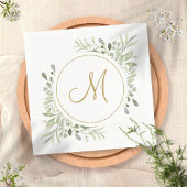 Elegant Gold Script Monogram Greenery Serviette