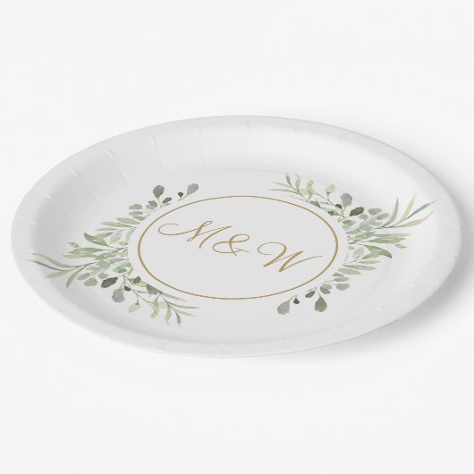 Elegant Gold Script Monogram Initials Greenerity Pappteller (Schrägansicht)