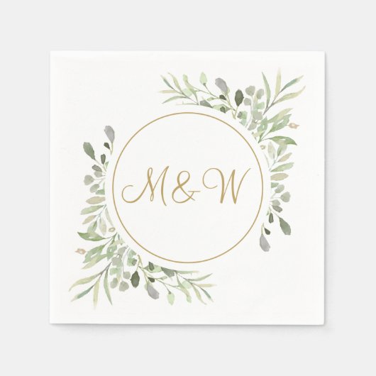 Elegant Gold Script Monogram Initials Greenerity Serviette (Vorderseite)