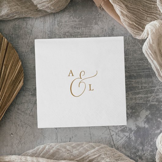 Elegant Gold Script Monogram Wedding Napkins Serviette