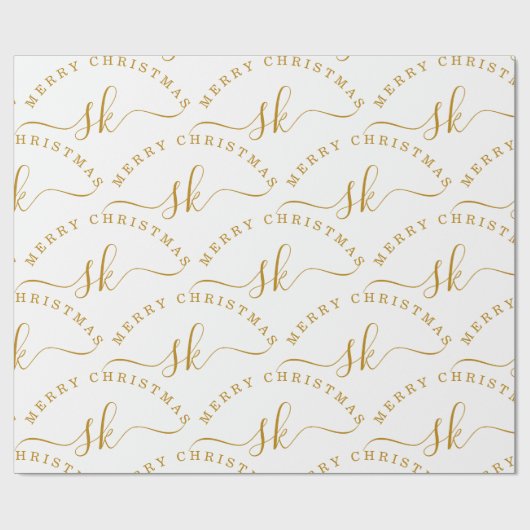 Elegant Gold Script Name Monogram Frohe Weihnachte Geschenkpapier (Flach)