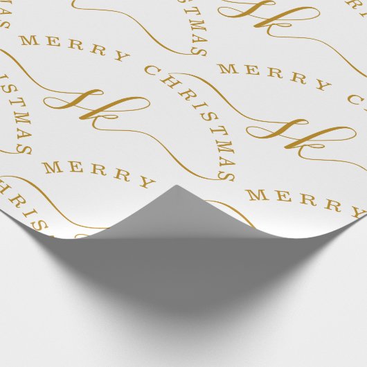 Elegant Gold Script Name Monogram Frohe Weihnachte Geschenkpapier (Ecke)
