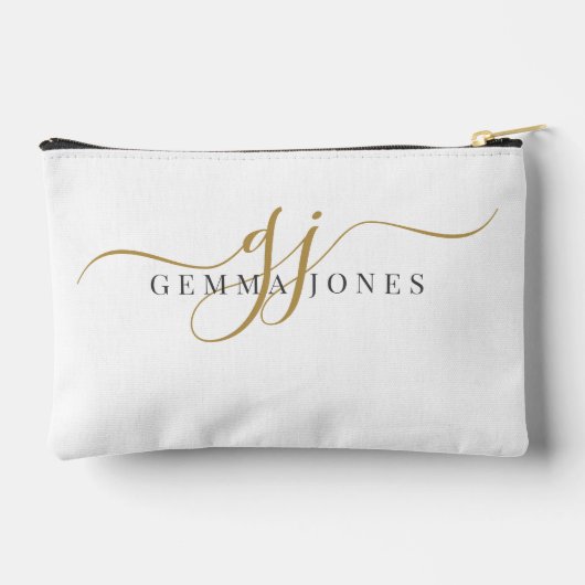 Elegant Gold Script Name Monogram Zubehörtasche (Rückseite)