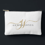 Elegant Gold Script Name Monogram Zubehörtasche<br><div class="desc">A stylish gold script monogram pouch featuring a flowing signature style initial paired with a clean name layout. The simple gold lettering creates a polished look while keeping the design minimal and easy to read. A practical and personalized choice for organizing makeup, travel essentials, or small accessories. Also makes a...</div>
