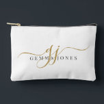 Elegant Gold Script Name Monogram Zubehörtasche<br><div class="desc">A stylish gold script monogram pouch featuring a flowing signature style initial paired with a clean name layout. The simple gold lettering creates a polished look while keeping the design minimal and easy to read. A practical and personalized choice for organizing makeup, travel essentials, or small accessories. Also makes a...</div>