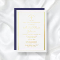 Elegant Gold Script Navy Blue First Communation