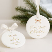 Elegant Gold Script “Our First Christmas” Ornament