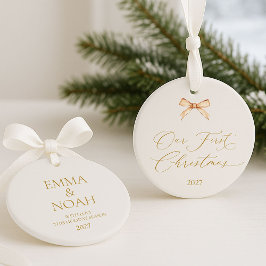 Elegant Gold Script “Our First Christmas”  Ornament
