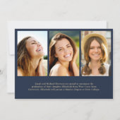 Elegant Gold Script Photo Blue College Graduation Ankündigung (Rückseite)