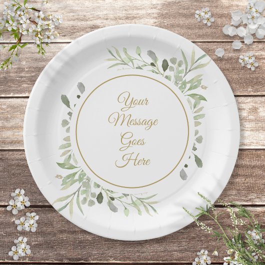 Elegant Gold Script Soft Watercolor Grüne Pappteller
