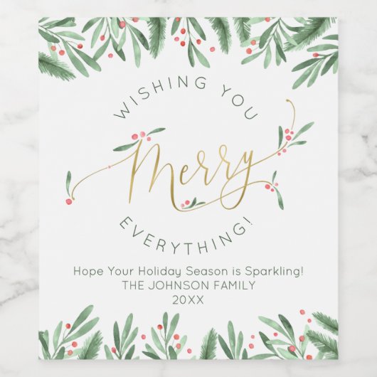 Elegant Gold Script Typografie MERRY Alles Weinetikett (Einzelnes Label)