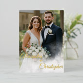 Elegant Gold Script Wedding Folieneinladung (Stehend vorne)