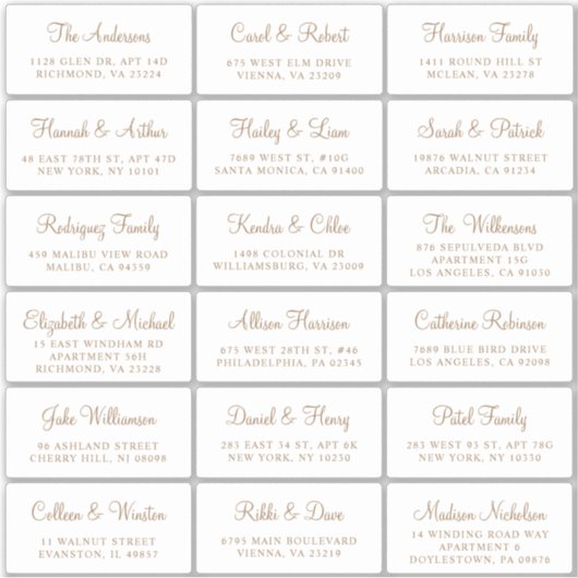 Elegant Gold Script Wedding Guest Address Aufkleber (Vorderseite)