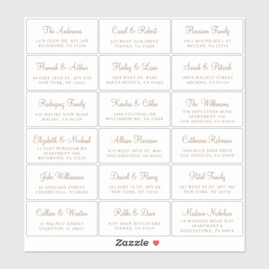 Elegant Gold Script Wedding Guest Address Aufkleber (Blatt)