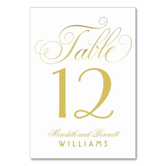 Elegant Gold Script Wedding Monogram Tischnummer (Vorderseite)