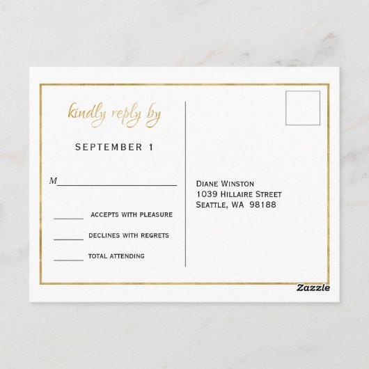 Elegant Gold Script Wedding RSVP Postkarte (Rückseite)