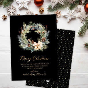 Elegant Gold Script Wreath Greenerity Weihnachtska Feiertagskarte