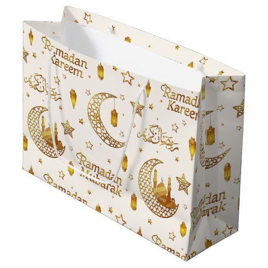 Elegant Gold Seamless Ramadan Greeting Arabic Große Geschenktüte (Vorderseite Schrägansicht)