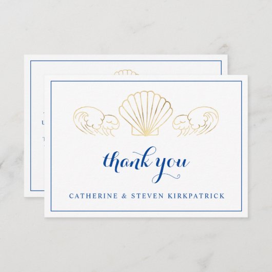 Elegant Gold Seashell Beach Wedding Vielen Dank Dankeskarte (Vorne/Hinten)