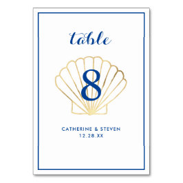 Elegant Gold Seashell Coastal Wedding Tischnummer
