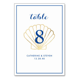 Elegant Gold Seashell Coastal Wedding Tischnummer