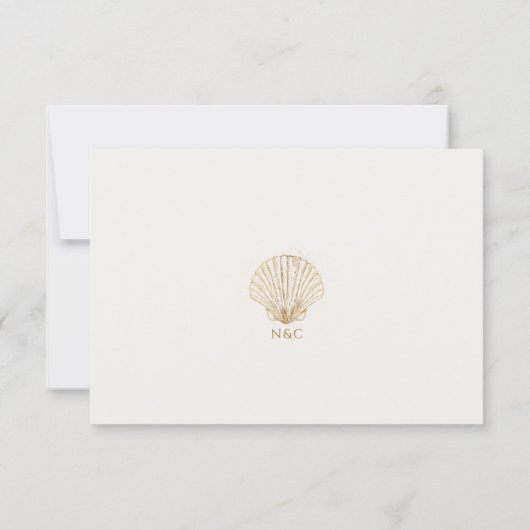 Elegant Gold Seashell Creamy Wedding RSVP (Rückseite)