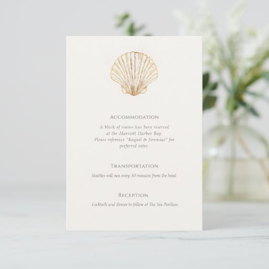 Elegant Gold Seashell information Details Begleitkarte (Stehend Vorderseite)