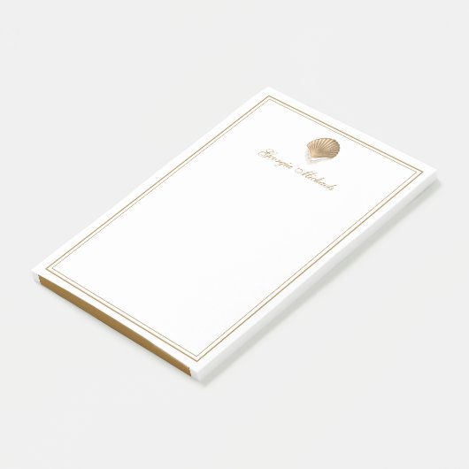 Elegant Gold Seashell & Pearls Custom Name Coastal Post-it Klebezettel (angewinkelt)
