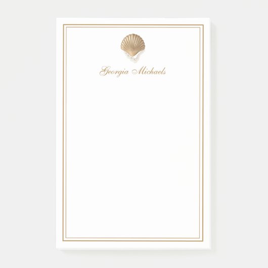 Elegant Gold Seashell & Pearls Custom Name Coastal Post-it Klebezettel (Vorderseite)